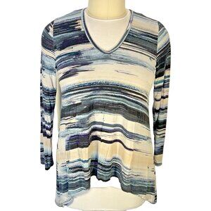 Karen Kane Tunic Top Womens XL Watercolor Stripe Long Sleeve V-Neck Sharkbite